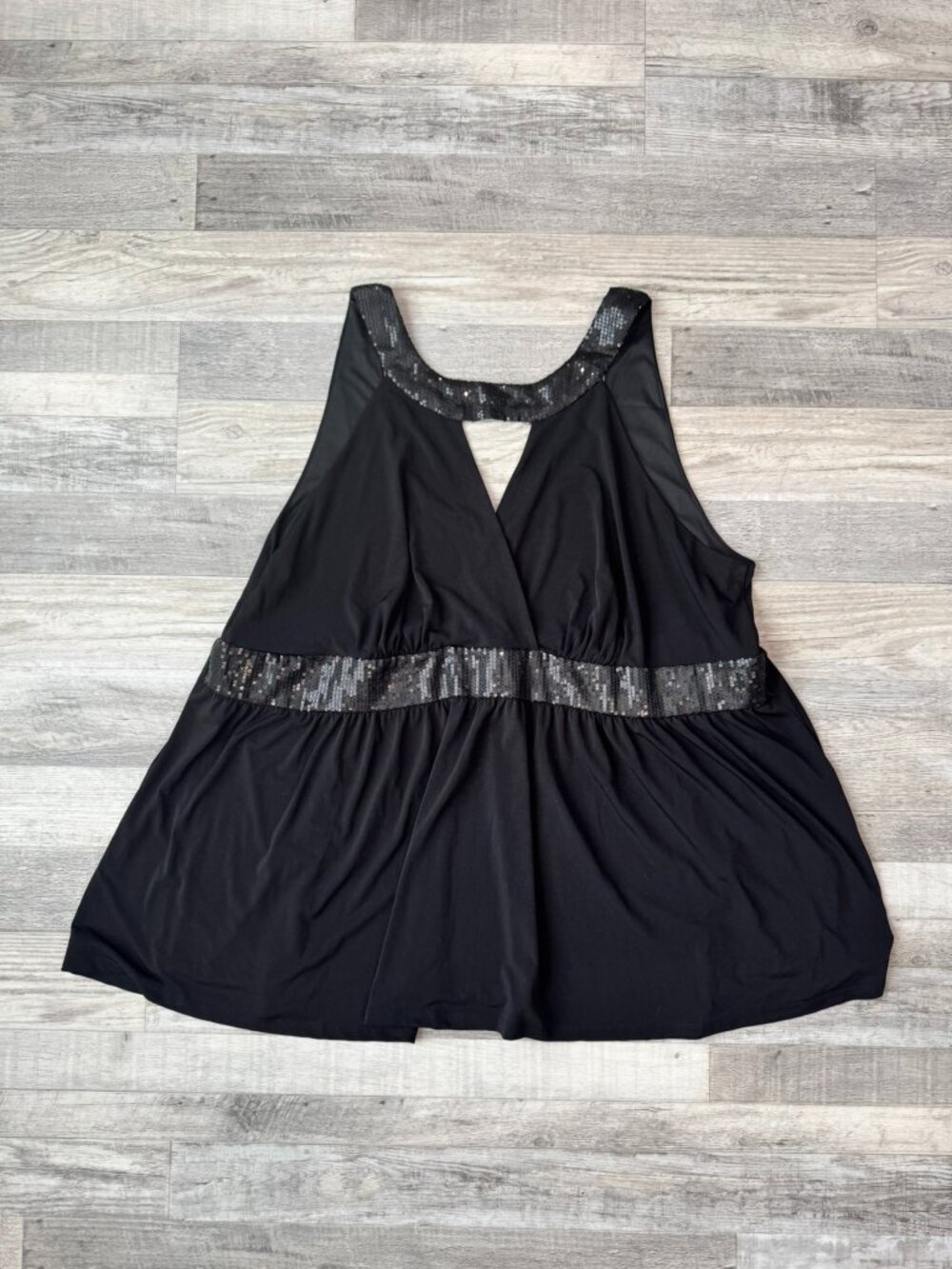 Torrid Black Sequin Detail Sleeveless Top Size 3X Babydoll, Double Cutout Q22